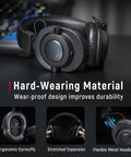 Studio Monitor Headphones For Recording With 50mm Drivers, Wired Over Ear Headphones With Detachable Cables, Black, Durable Design