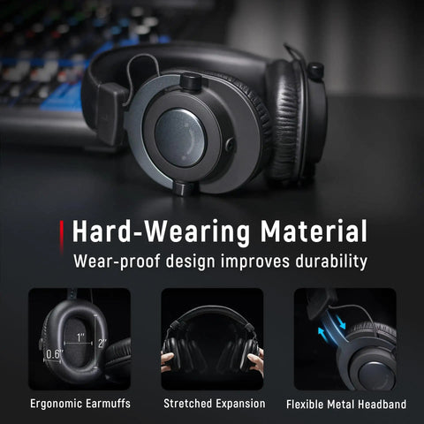 Studio Monitor Headphones For Recording With 50mm Drivers, Wired Over Ear Headphones With Detachable Cables, Black, Durable Design
