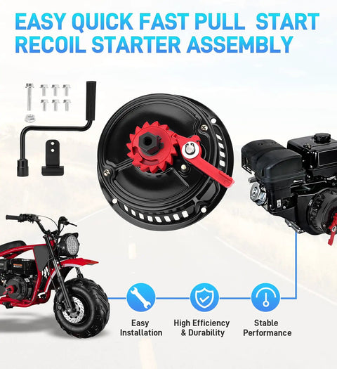 Upgraded Crank-Handle Pull Start Recoil Starter Assembly for Predator 212 with installation kit and mini bike engine