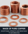 Copper Washers Set 200 Piece Assortment Kit All In One With 9 Sizes Metric Copper Crush Washers Flat Sealing Gaskets For Oil Pan Plug Universal Automotive Washer Kit For Cars Trucks Motorcycles Gold Finish, pure copper washers stacked