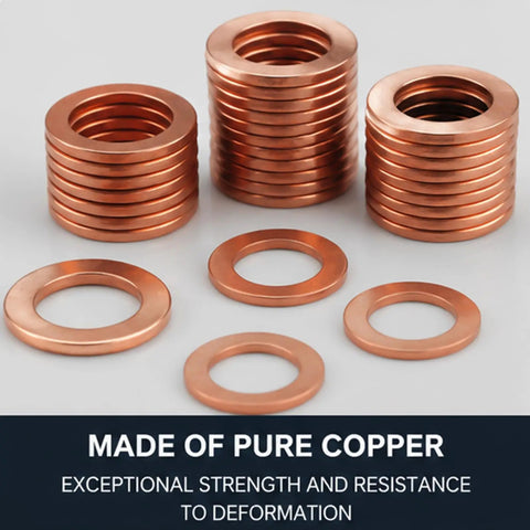 Copper Washers Set 200 Piece Assortment Kit All In One With 9 Sizes Metric Copper Crush Washers Flat Sealing Gaskets For Oil Pan Plug Universal Automotive Washer Kit For Cars Trucks Motorcycles Gold Finish, pure copper washers stacked