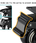 Four Pack Heavy Duty Rubber Swivel Caster Wheels With Double Locking Brakes close-up of lock mechanism for stability.