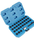 Premium 32Pcs Wheel Locking Nut Key Kit For Mercedes Benz And More Anti-Theft Lug Removal Tool Set Spline Adapter Socket blue case
