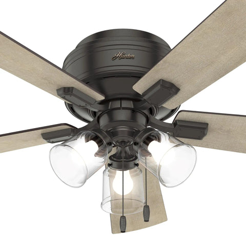 Low Profile 52 Inch Indoor Ceiling Fan With LED Lights And Pull Chain Bronze Flush Mount Five Blade Fixture For Bedroom Living Room Or Kitchen Quiet Operation Energy Efficient Cooling Crestfield 54208 Noble Bronze