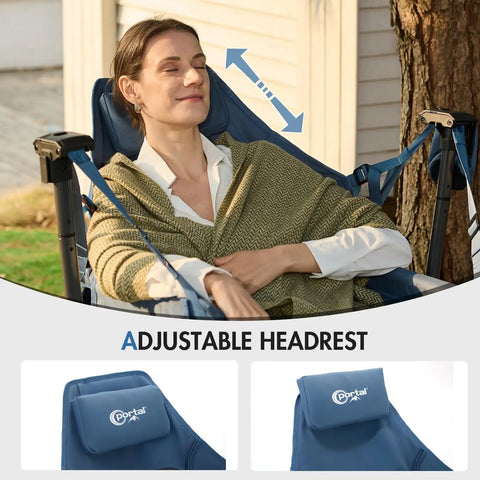 Heavy Duty 400 Lb Hammock Camping Chair With Adjustable Recline And Headrest Pillow in use outdoors