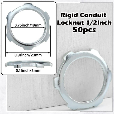Bulk Pack 50 Pcs Rigid Conduit Lock Nuts, Galvanized Steel Sealing Nuts for IMC Electrical Conduit Fittings, Half Inch detail view