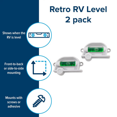 Retro RV Leveling Pack With Front To Back And Side To Side On Point Precision Easy Screw Or Foam Tape Mount Includes Two Levels