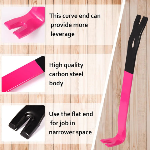 Heavy Duty Flat Pry Bars Set 12 Inch 15 Inch 18 Inch Crow Bar Nail Puller Pink and Black carbon steel material details and uses