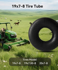 Image showing a Heavy Duty Inner Tube Built Tough For 19x7-8 19x7.00-8 And 20x7-8 With TR13 Straight Valve Stem next to a tractor.
