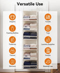 Top Quality Double Pack Hanging Closet Organizer With Three Tier Foldable Build displaying diapers, towels, toys, and toiletries.