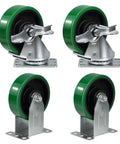 ASOMWLS 4-inch caster wheels set of 4 with polyurethane on cast iron; 2 swivel with brakes, 2 rigid.