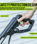 Close-up of handle with safety switch on 16 Inch Corded Electric Tiller With 13.5 Amp Motor, Beast Of A Garden Cultivator