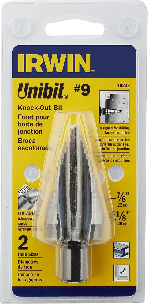 Step Drill Bit Unibit Set Irwin Tools for Thin Materials Like Stainless Steel and Copper in packaging