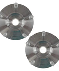 Two Piece Rear Wheel Bearing And Hub Kit For Four Wheel Drive SUVs Includes Two Rear Bearings And Two Rear Hubs Heavy Duty Direct Fit Replacement For 2001 To 2012 Model Years, showing top view of two metal hubs.