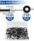 DIY Ready 220 Piece 3/16 Inch By 3/4 Inch Black Pop Rivets With Washer Kit in open box showing size and quantity details.