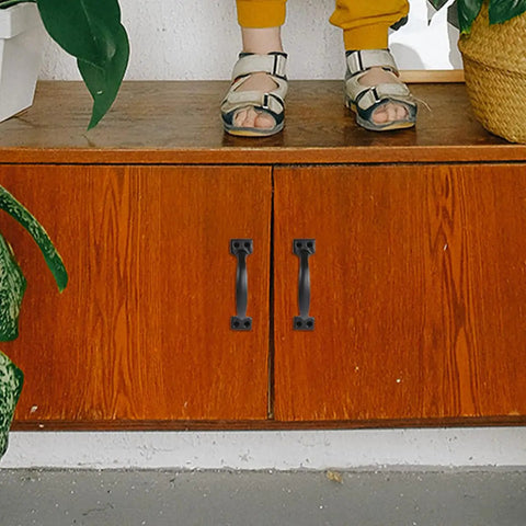 Six Inch Black Arch Cabinet Handles Set Of Six Vintage Iron Drawer Pulls on wooden cabinet doors