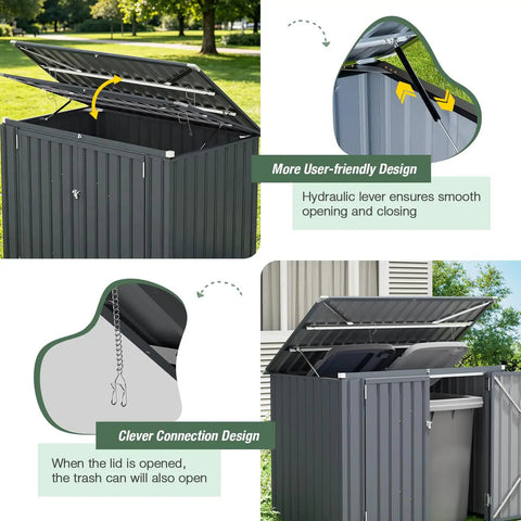 Heavy Duty 3 By 6 Ft Outdoor Storage Shed For Trash Cans And Bikes, Waterproof Garbage Can Organizer With Chain Lid