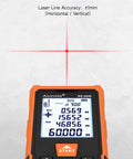 60m Laser Distance Measure With Backlit Screen And Cross Laser, digital display showing cross laser measurement mode