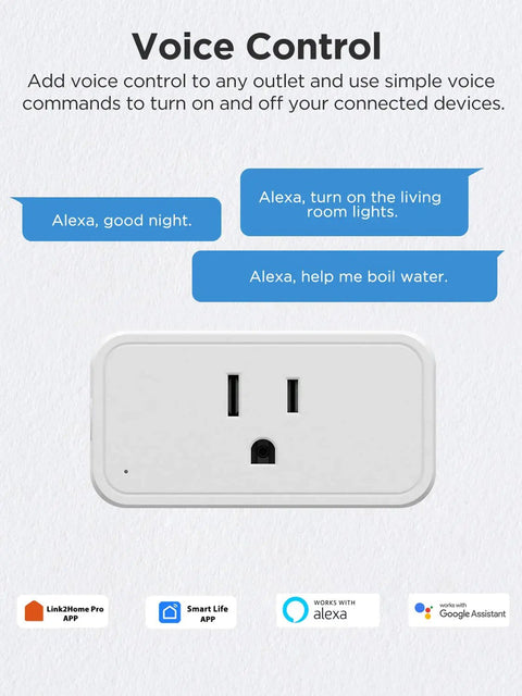 Voice control feature of Heavy Duty Mini Smart Plug 4 Pack with Alexa Voice Control, Timer, Child Lock, 2.4GHz WiFi Only displayed.