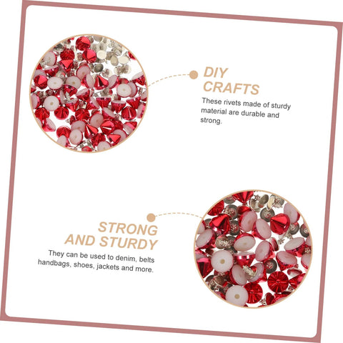 Plastic craft bead rivet studs kit with red rhinestone rivets, front view
