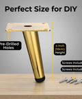 Heavy Duty 4 Inch Furniture Legs Set of 4 in Satin Gold with Industrial Steel Build, includes screws, pre-drilled holes visible