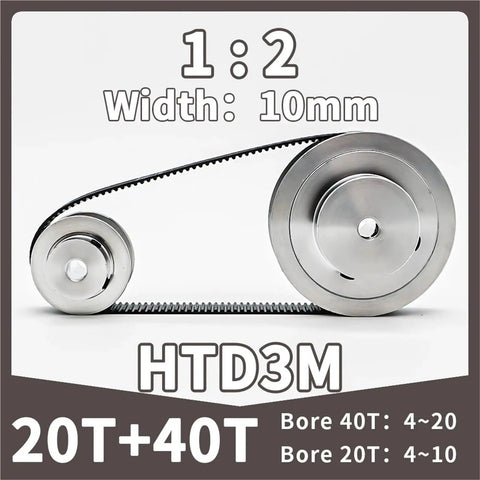 Awesome 20T And 40T HTD 3M Timing Belt Pulley Set With Dual Reduction Ratios Smooth Power Transmission For Custom Machinery Using High Quality Aluminum Alloy Synchronous Wheel Kit, 10mm width