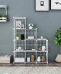 9-Cube Wire Storage Organizer System, Metal Grid Shelving, Modular Bookshelf and Closet Cabinet for Home Office Living Room, White Finish
