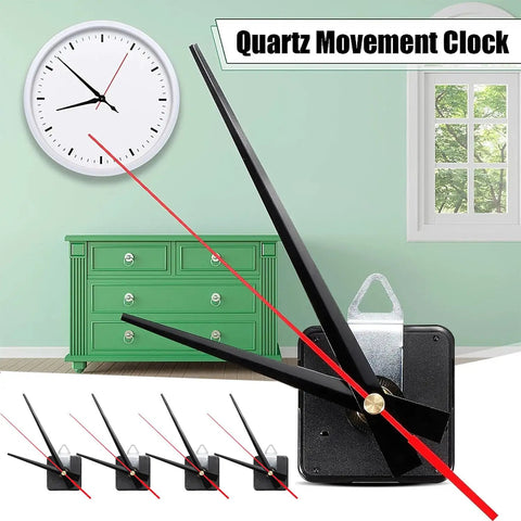 Five Pack DIY Wall Quartz Clock Movement Mechanisms With White Hands Replacement Repair Kit in living room setting