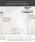 Diagram showing placement of Three Light Flush Mount Ceiling Light in Brushed Nickel with Clear Satin Etched Glass for various ceiling heights.