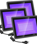 Triple Pack 100W LED Black Lights Flood Lamps With Plug And Switch, 120V IP66 Waterproof Blacklight for Halloween Parties