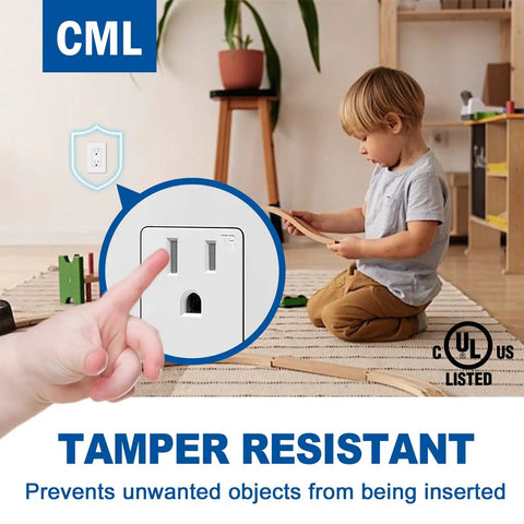 Child playing safely near 50 Pack Tamper Resistant 15 Amp Decorator Electrical Outlet With Screwless Wall Plate For Home And Commercial Use 15A 125V UL List