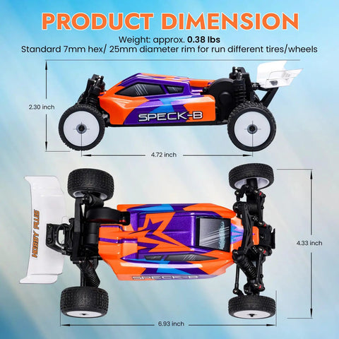 Dimensions of Speck B One Twenty Four Scale 2WD Mini RC Car RTR Buggy with Brushless Ready in Razor Orange