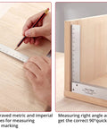 XUNTOP 4-piece machinist square set; left: marking wood with metric ruler; right: 90° steel square with 2–6 in.