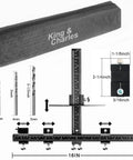 Heavy Duty All Aluminum Cabinet Hardware Jig With Three Precision Point Drill Bits For Straight Up Door Hinge Positioning And Top Tier Diy Woodworking Crafts, showing alignment template and drill bits.