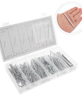 Heavy Duty Steel Cotter Pin Assortment Kit 555 Pieces Quick Install Split Pins in plastic case with hand holding two pins