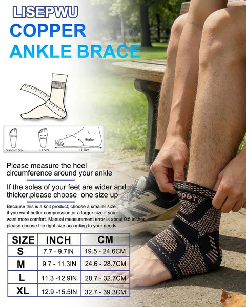 Copper Infused Ankle Brace Compression Sleeve For Men And Women Foot Pain Relief Sprain Recovery Achilles Tendonitis Support Daytime Or Night Use Lightweight Breathable 3D Knit Ergonomic Design