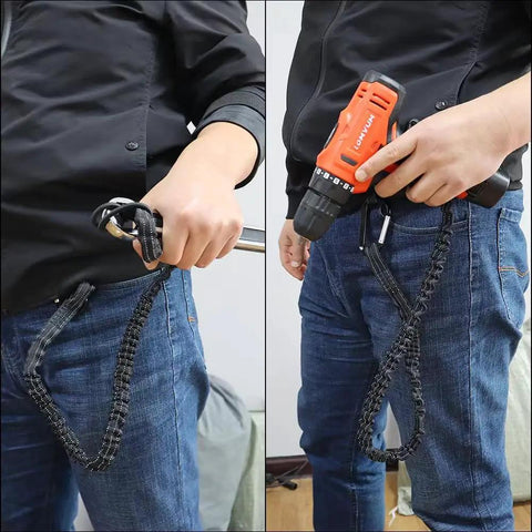 Person using Tool Lanyard 10 Pack Safety Tool Leash Fall Protection Gear with drill for construction and roofing safety.