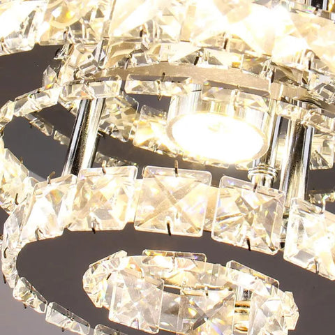 Close-up of Two Layer Mini Crystal Chandelier LED Ceiling Light Dope Round Flush Mount Dimmable 30W 110V Modern Ceiling Fixture
