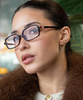 Retro Rectangle Blue Light Glasses For Women And Men with Leopard Print Tortoise Shell Frames, worn by a model for screen time