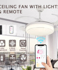 42 Inch Retractable Ceiling Fan With Remote And LED Light Modern White Enclosed Ceiling Fan With Invisible Blades