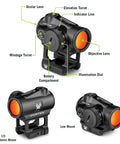 Triumph 2 MOA Red Dot Sight For Quick Target Lock With Unlimited Eye Relief Parallax Free Design And 9 Daylight Plus 2 Night Vision Illumination Levels Perfect For Tactical Range And Everyday Carry. Black optic with mounts.