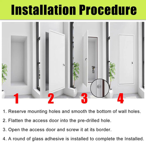 Installation steps for Heavy Duty Lockable Aluminum Drywall Access Panel With Flush Mount Service Door Black Finish.