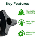 Five Pack Black Plastic Knobs With Brass Inserts For Quarter Inch By Twenty Threaded Through Hole Two Inch Diameter And One Inch Tall