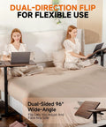 Tiltable Mobile Standing Desk With Wheels Pneumatic Height Adjustable Overbed Table for Laptop and Meals beside bed, walnut
