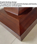 Killer Slick Wooden Curved Podium Stand With Adjustable Height And No Fuss Rolling Base, angled desktop detail for ergonomic use.
