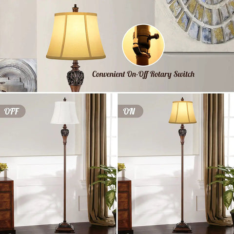 Vintage Floor Lamp With Rotary On Off Switch For Easy One Hand Use Tall Farmhouse Style Standing Lamp with white shade on off
