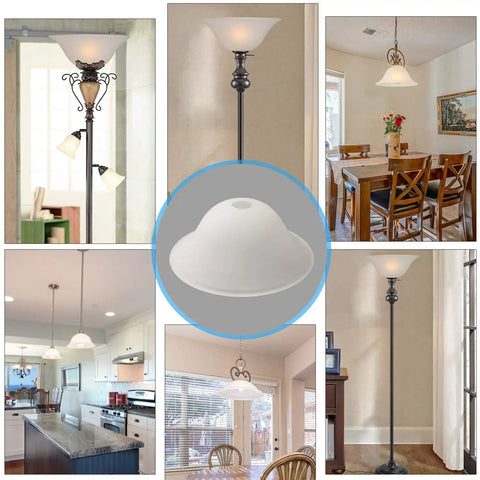12 Inch Frosted Glass Floor Lamp Shade Replacement Globe Fits 1.625 Inch Opening Lipless Modern Light Fixture Shade For Your Lamp Setup And Home Lighting shown in various home settings, illustrating versatility on floor lamps and pendant lights.