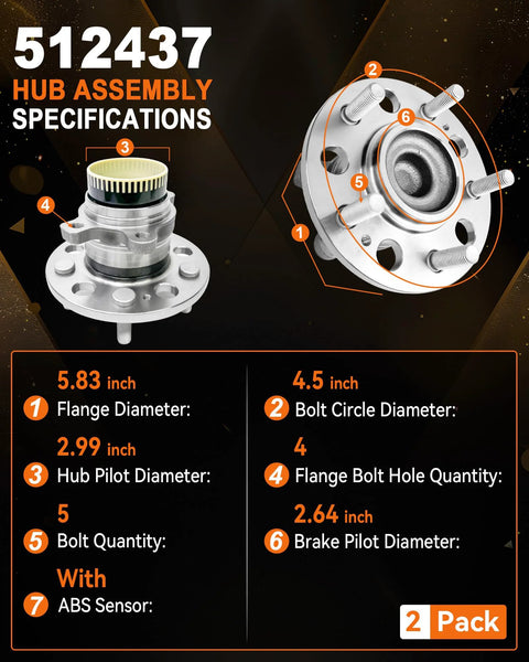 Detailed view of Rear Wheel Bearing Hub Assembly 512437 OEM Grade with specifications for Kia and Hyundai models