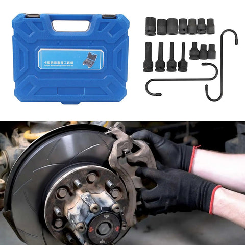 Top Tier Torvex 15 Piece Caliper Socket Set For German Cars Impact Brake Removal Tool Kit Essential Gear For Pro Mechanics And DIY Car Fixers, blue case with sockets and hooks