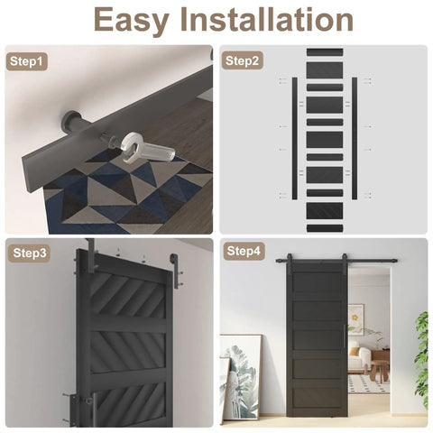 Installation steps for 32 By 80 Inch Sliding Barn Door Kit With Wave Pattern Door Panel, Hardware Included, MDF Core With PVC Cover, Waterproof Finish, Easy Install, Matte Black